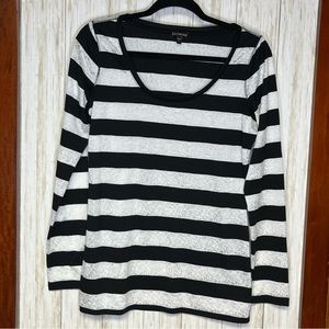 Express Black & White Striped Semi-Sheer Long-Sleeve Top Size L